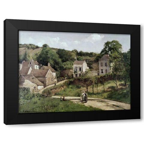 Country Road Black Modern Wood Framed Art Print with Double Matting by Pissarro, Camille