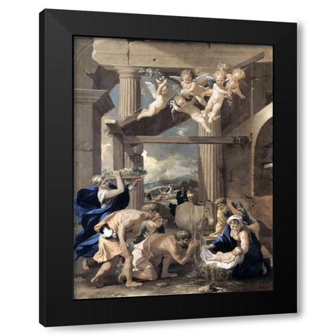 Adoration of The Shepherds Black Modern Wood Framed Art Print by Poussin, Nicolas