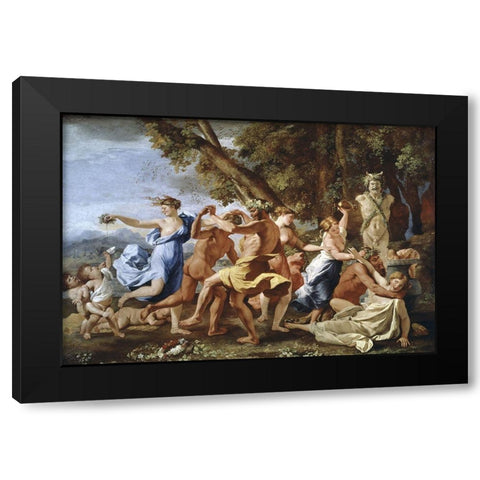 Bacchanalian Revel Black Modern Wood Framed Art Print with Double Matting by Poussin, Nicolas