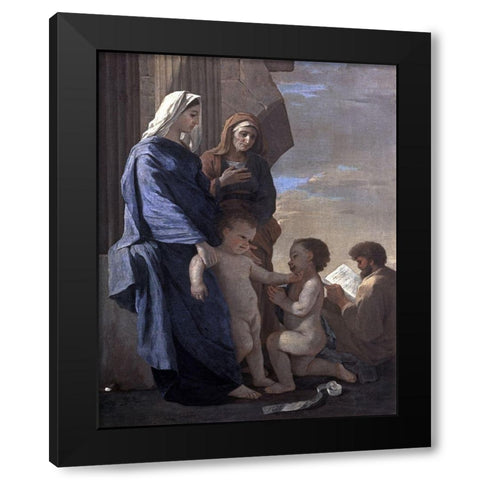 Holy Family Black Modern Wood Framed Art Print by Poussin, Nicolas