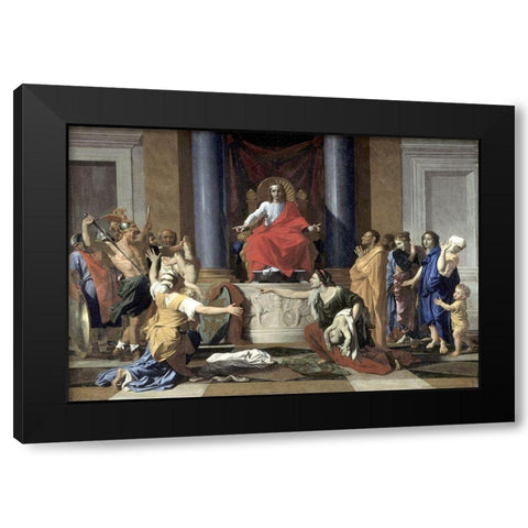 Judgement of Solomon Black Modern Wood Framed Art Print by Poussin, Nicolas