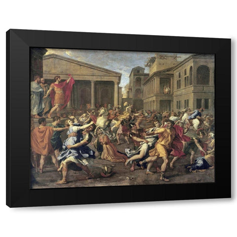 Rape of The Sabines Black Modern Wood Framed Art Print with Double Matting by Poussin, Nicolas
