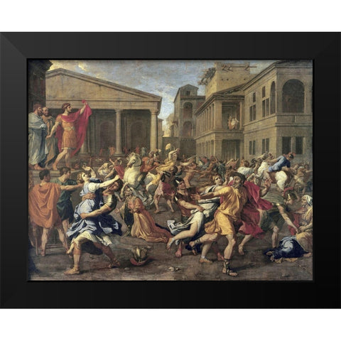 Rape of The Sabines Black Modern Wood Framed Art Print by Poussin, Nicolas