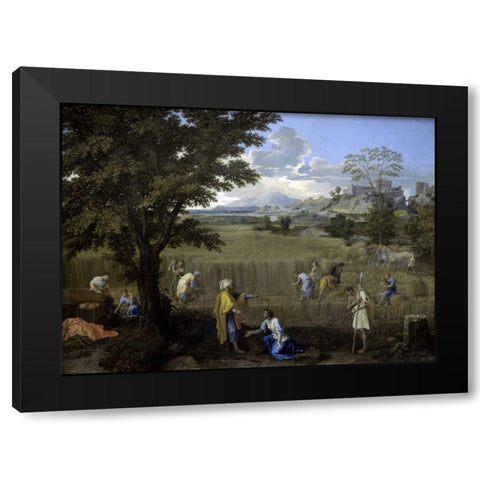 Summer, or Ruth and Boaz Black Modern Wood Framed Art Print with Double Matting by Poussin, Nicolas