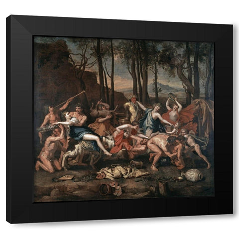Triumph of Pan Black Modern Wood Framed Art Print with Double Matting by Poussin, Nicolas