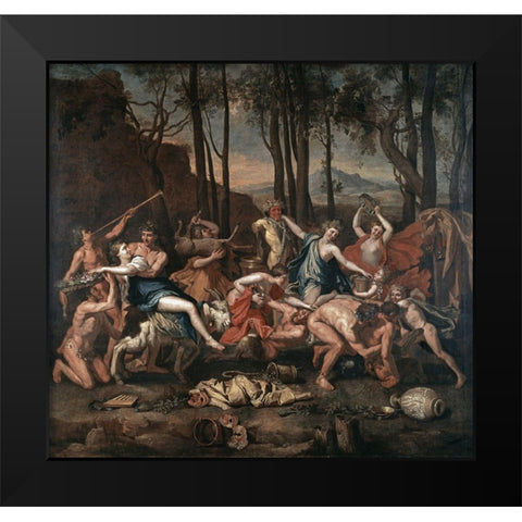 Triumph of Pan Black Modern Wood Framed Art Print by Poussin, Nicolas