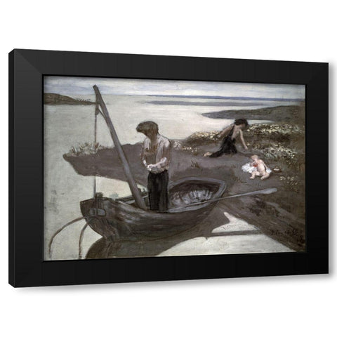 Poor Fisherman (Sketch) Black Modern Wood Framed Art Print by Puvis de Chavannes, Pierre