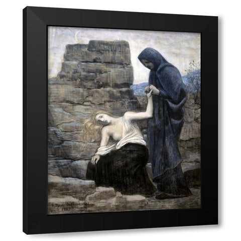The Compassion Black Modern Wood Framed Art Print with Double Matting by Puvis de Chavannes, Pierre