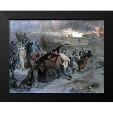 Village Firemen Black Modern Wood Framed Art Print by Puvis de Chavannes, Pierre