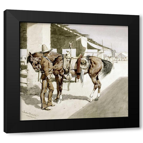 A Rural Guard - Mexico Black Modern Wood Framed Art Print with Double Matting by Remington, Frederic