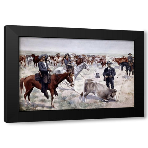 Branding a Steer Black Modern Wood Framed Art Print by Remington, Frederic