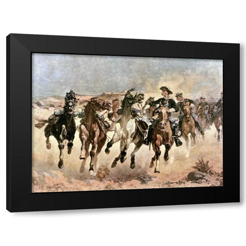 Dismounted: The 4th Troopers Moving Black Modern Wood Framed Art Print with Double Matting by Remington, Frederic