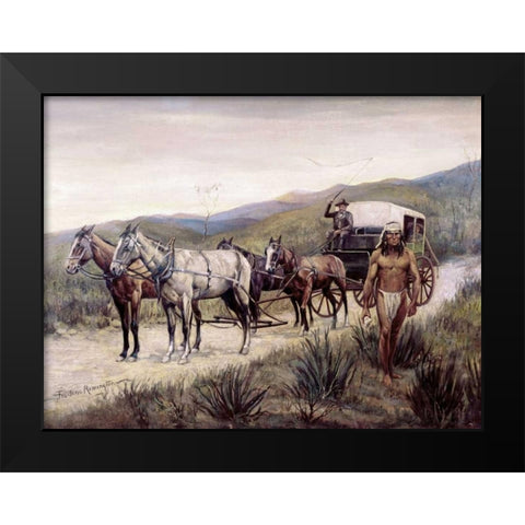 Halted Stagecoach Black Modern Wood Framed Art Print by Remington, Frederic