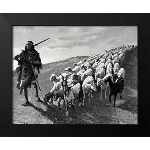 Navajo Sheepherder Black Modern Wood Framed Art Print by Remington, Frederic