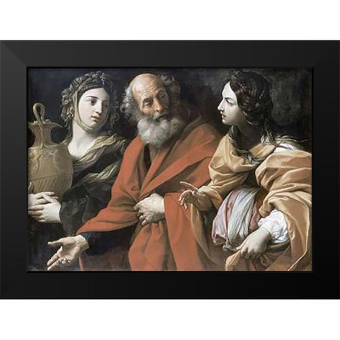 Lot and His Daughters Black Modern Wood Framed Art Print by Reni, Guido