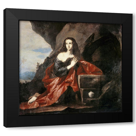 Mary Magdalene Black Modern Wood Framed Art Print with Double Matting by Ribera, Jusepe de