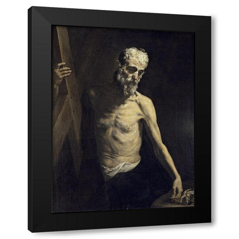 Saint Andrew The Apostle Black Modern Wood Framed Art Print with Double Matting by Ribera, Jusepe de