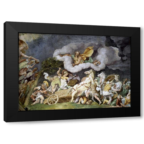Diomede Uccide Tideo Black Modern Wood Framed Art Print with Double Matting by Romano, Giulio