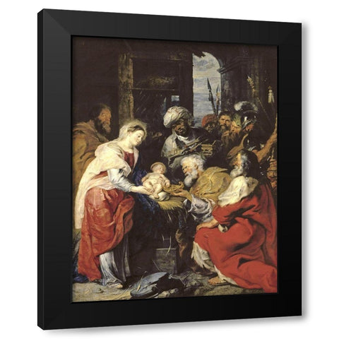 Adoration of the Kings Black Modern Wood Framed Art Print by Rubens, Peter Paul