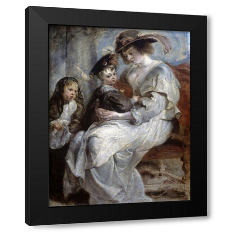 Helena Fourment and Children Black Modern Wood Framed Art Print with Double Matting by Rubens, Peter Paul