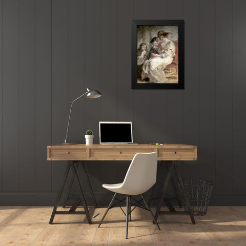 Helena Fourment and Her Children, Claire-Jeanne and Francois Black Modern Wood Framed Art Print by Rubens, Peter Paul