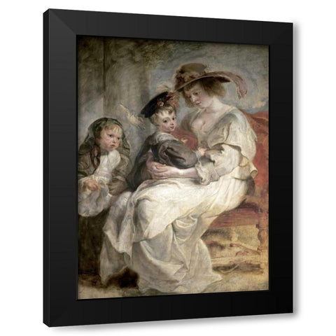 Helena Fourment and Her Children, Claire-Jeanne and Francois Black Modern Wood Framed Art Print with Double Matting by Rubens, Peter Paul
