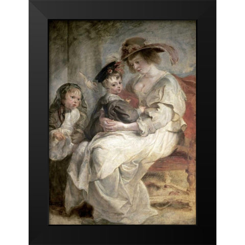 Helena Fourment and Her Children, Claire-Jeanne and Francois Black Modern Wood Framed Art Print by Rubens, Peter Paul