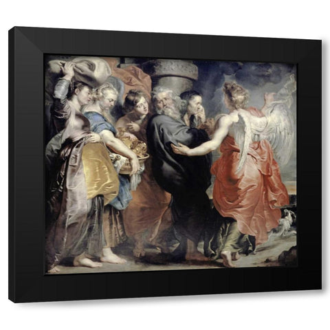 Lots Flight From Sodom Black Modern Wood Framed Art Print with Double Matting by Rubens, Peter Paul