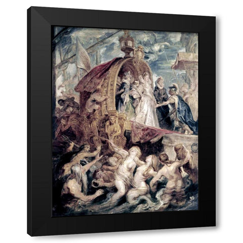 Marie De Medici Arrives In Marseilles Black Modern Wood Framed Art Print by Rubens, Peter Paul