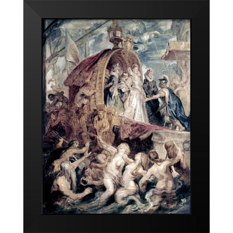 Marie De Medici Arrives In Marseilles Black Modern Wood Framed Art Print by Rubens, Peter Paul