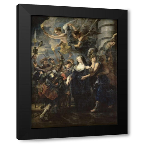 The Flight From Blois - Life of Marie de Medici, Queen of France Black Modern Wood Framed Art Print by Rubens, Peter Paul