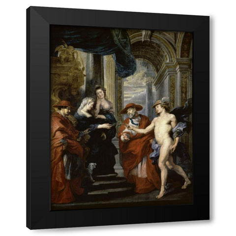The Treaty of Angouleme (Life of Marie de Medici, Queen of France) Black Modern Wood Framed Art Print with Double Matting by Rubens, Peter Paul