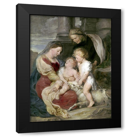 Virgin and Child With St. Elizabeth and St. John Black Modern Wood Framed Art Print with Double Matting by Rubens, Peter Paul