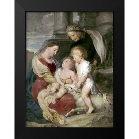 Virgin and Child With St. Elizabeth and St. John Black Modern Wood Framed Art Print by Rubens, Peter Paul