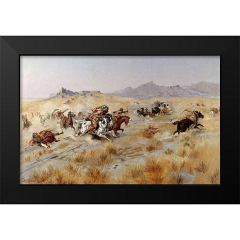 Attack Black Modern Wood Framed Art Print by Russell, Charles M.