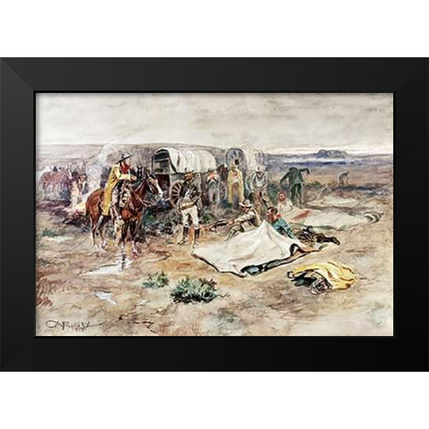 Calling The Horses Black Modern Wood Framed Art Print by Russell, Charles