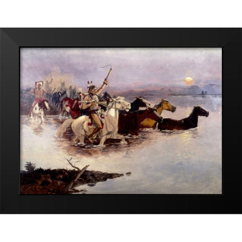 Crossing The River Black Modern Wood Framed Art Print by Russell, Charles M.