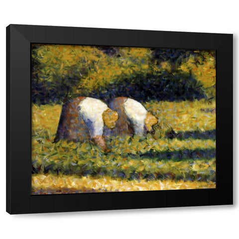 Farm Women at Work Black Modern Wood Framed Art Print with Double Matting by Seurat, Georges