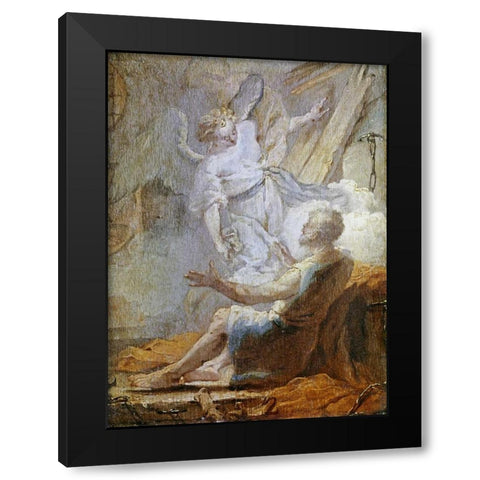 Liberation of Saint Peter Black Modern Wood Framed Art Print with Double Matting by Tiepolo, Giovanni Battista
