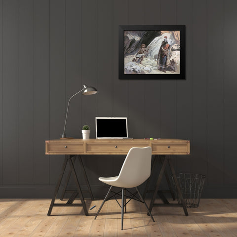 David and Saul In The Cave Black Modern Wood Framed Art Print by Tissot, James