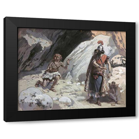 David and Saul In The Cave Black Modern Wood Framed Art Print with Double Matting by Tissot, James