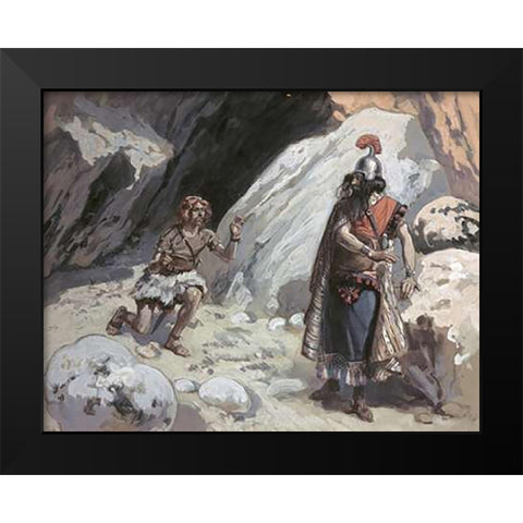 David and Saul In The Cave Black Modern Wood Framed Art Print by Tissot, James