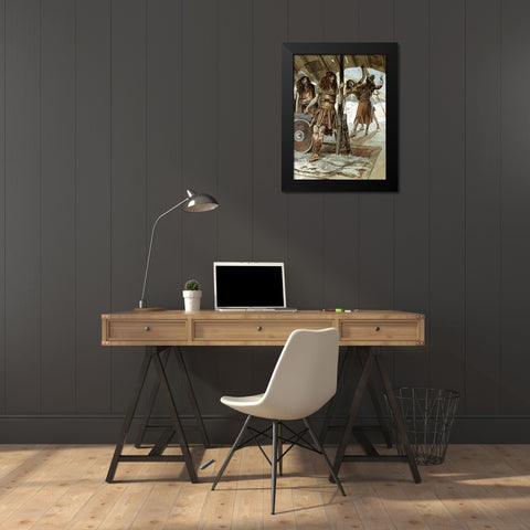 David Causes An Aamalekite To Be Slain Black Modern Wood Framed Art Print by Tissot, James