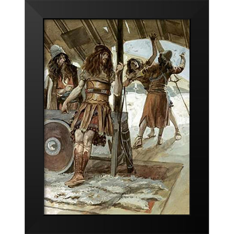 David Causes An Aamalekite To Be Slain Black Modern Wood Framed Art Print by Tissot, James