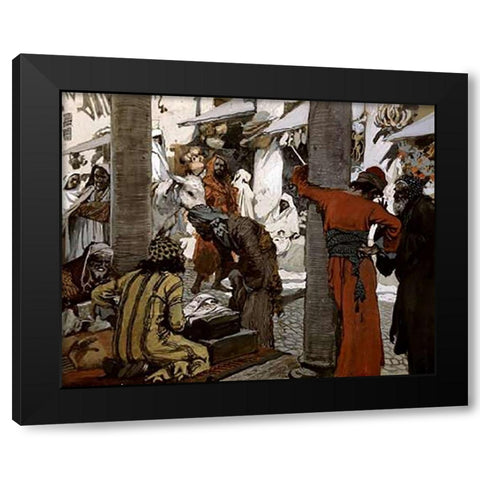 Deceit and Guile Depart Not From Her Streets Black Modern Wood Framed Art Print with Double Matting by Tissot, James