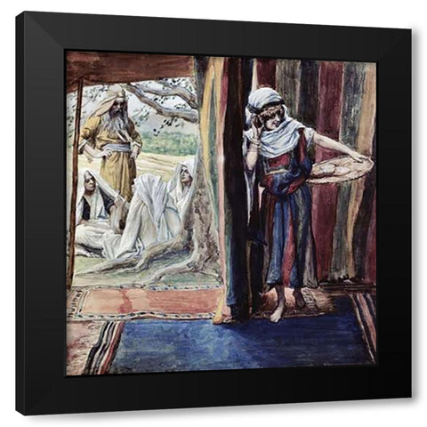 Sarah Hears and Laughs Black Modern Wood Framed Art Print by Tissot, James