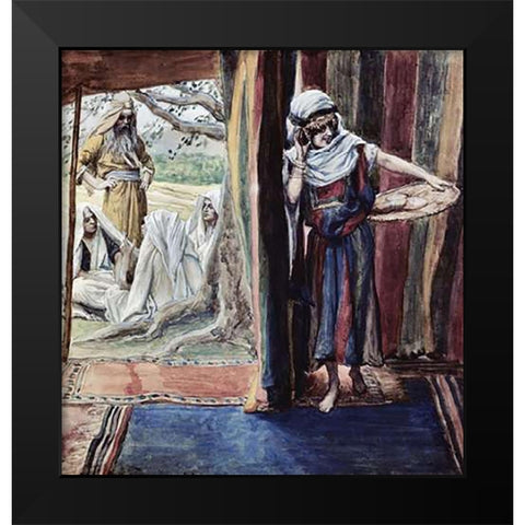 Sarah Hears and Laughs Black Modern Wood Framed Art Print by Tissot, James