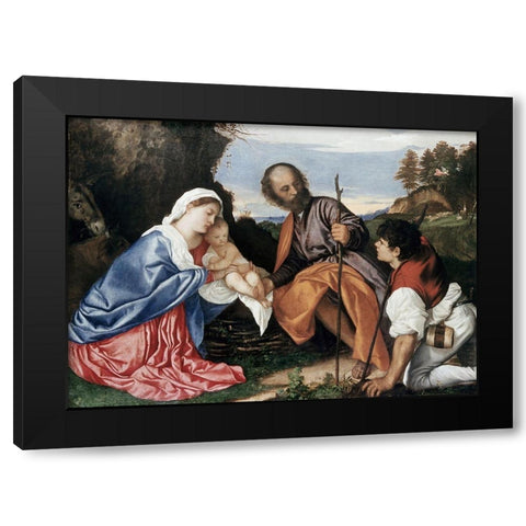 Holy Family Black Modern Wood Framed Art Print with Double Matting by Titian