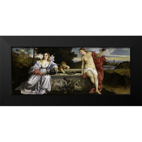 Sacred and Profane Love Black Modern Wood Framed Art Print by Titian