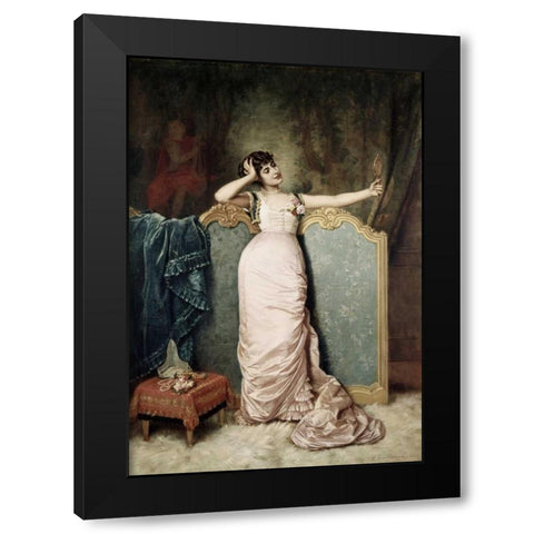 Admiring Herself Black Modern Wood Framed Art Print with Double Matting by Toulmouche, Auguste